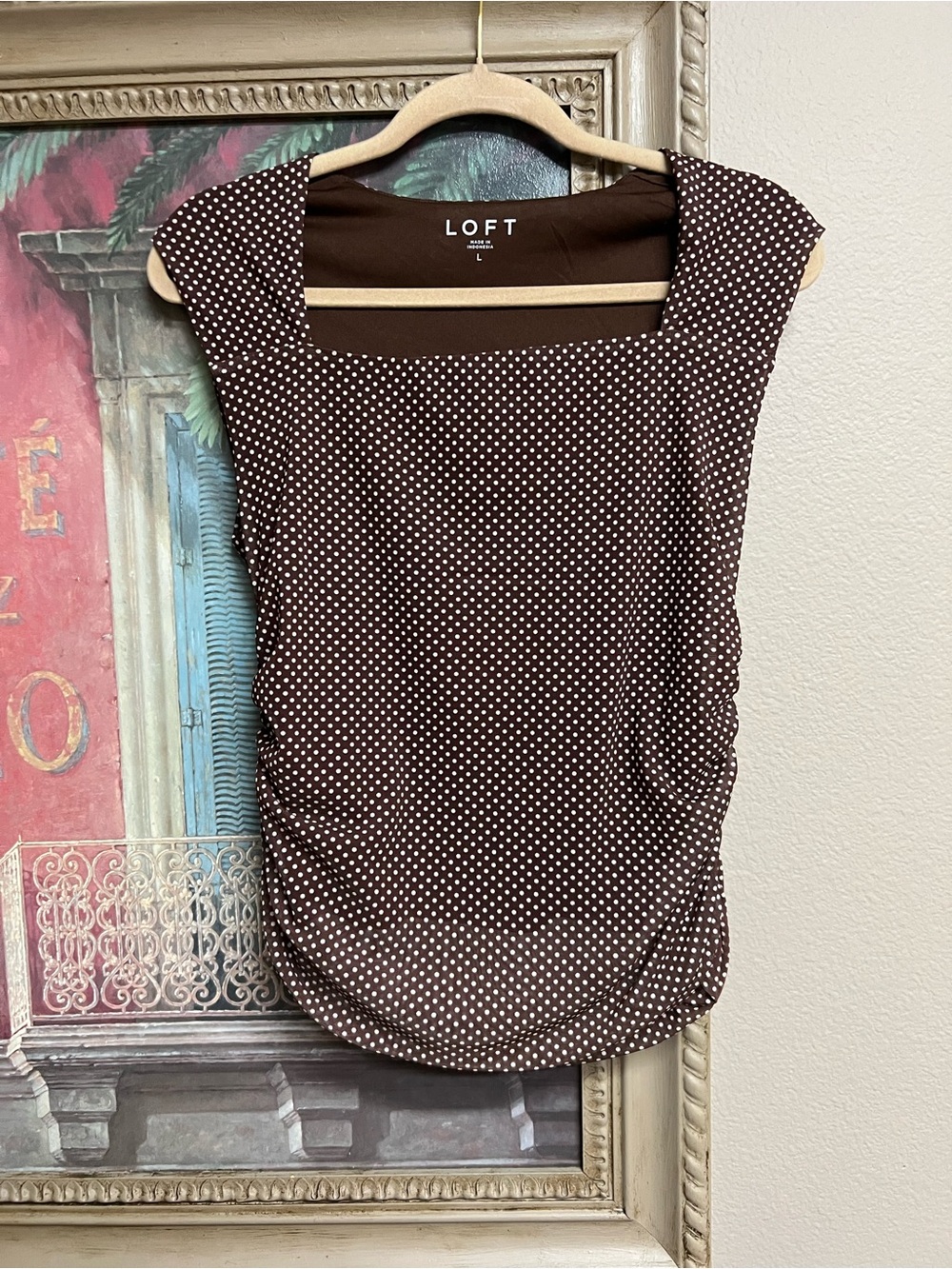 LOFT Brown Polka Pin Dot Cap-Sleeve Top